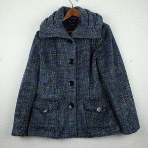 Tribal Pea Coat Womens 12 Blue Green Button Up Heavyweight Wool Outdoor Classic